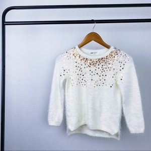 H&M Sequence Fuzzy Sweater White Gold 8-10 Y